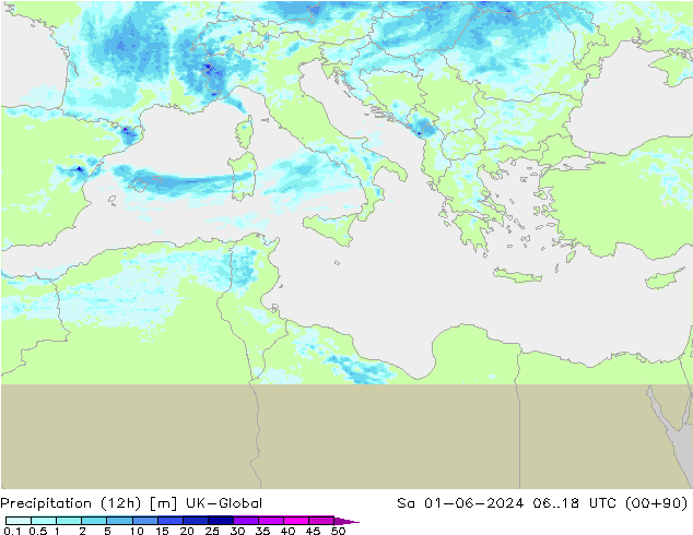 Precipitación (12h) UK-Global sáb 01.06.2024 18 UTC