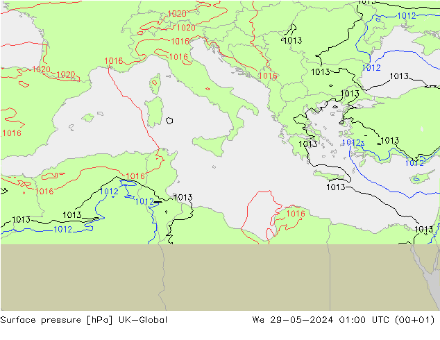 Luchtdruk (Grond) UK-Global wo 29.05.2024 01 UTC