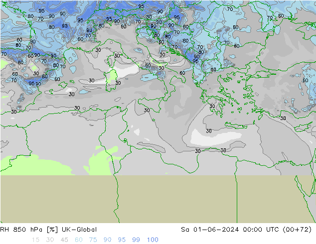 RH 850 hPa UK-Global  01.06.2024 00 UTC
