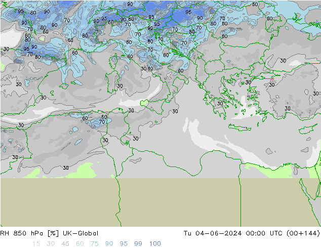 Humedad rel. 850hPa UK-Global mar 04.06.2024 00 UTC