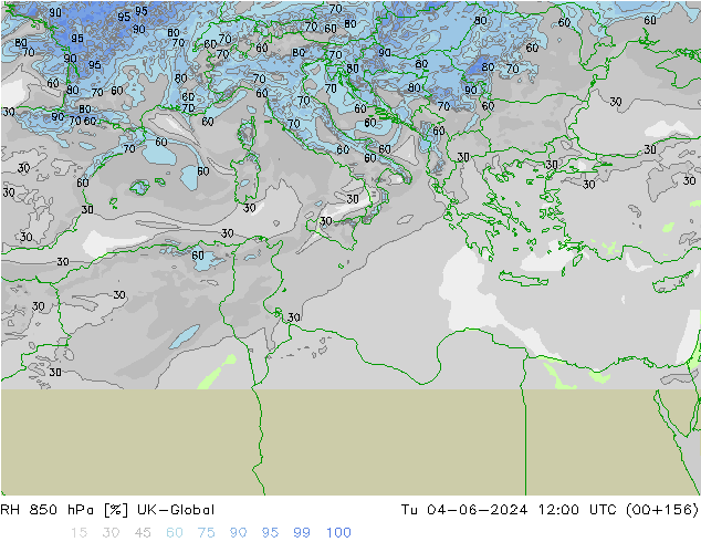 Humedad rel. 850hPa UK-Global mar 04.06.2024 12 UTC