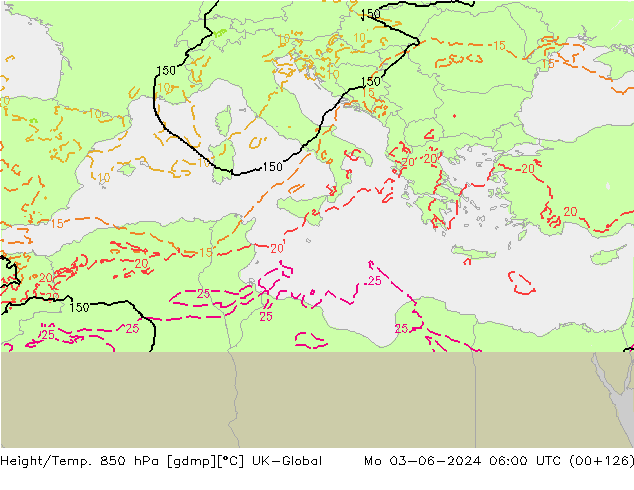 Height/Temp. 850 hPa UK-Global Seg 03.06.2024 06 UTC