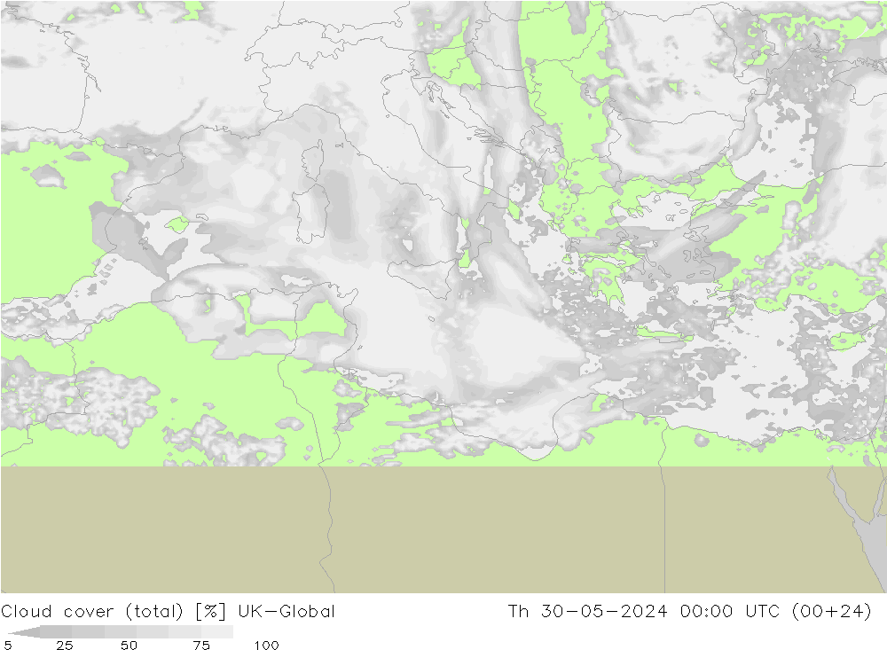 zachmurzenie (suma) UK-Global czw. 30.05.2024 00 UTC