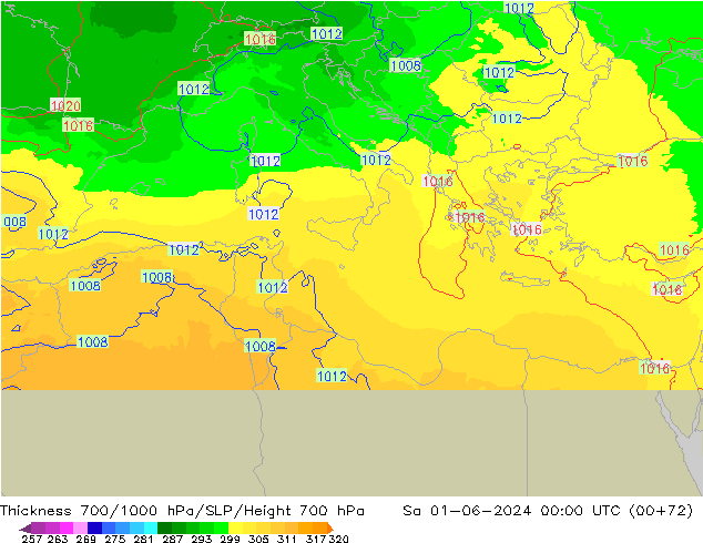 Thck 700-1000 hPa UK-Global Sáb 01.06.2024 00 UTC