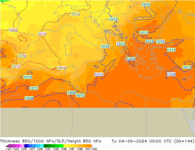 850-1000 hPa Kalınlığı UK-Global Sa 04.06.2024 00 UTC