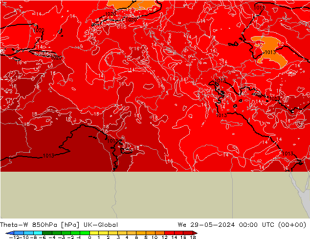 Theta-W 850hPa UK-Global  29.05.2024 00 UTC