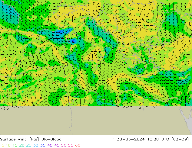 Surface wind UK-Global Th 30.05.2024 15 UTC