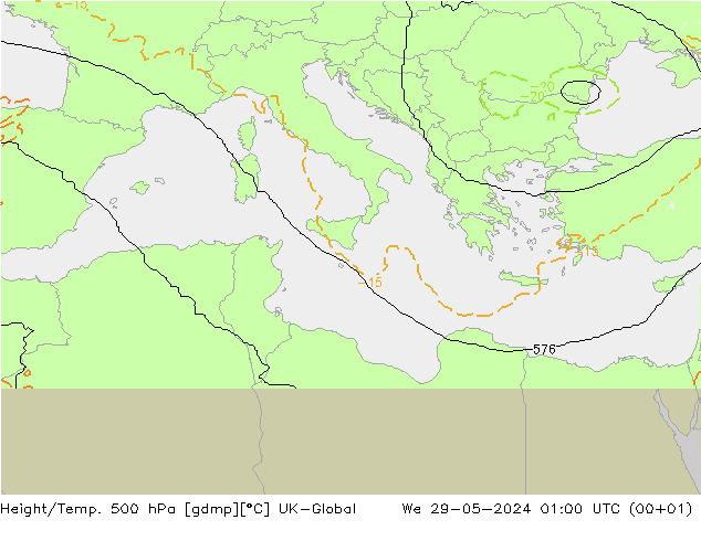 Height/Temp. 500 hPa UK-Global  29.05.2024 01 UTC
