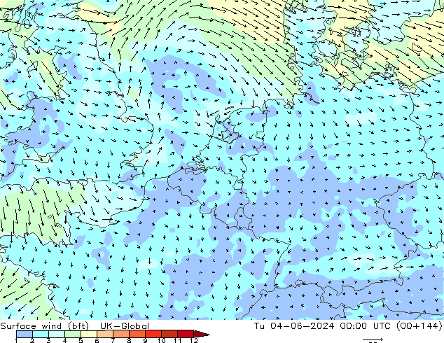 Rüzgar 10 m (bft) UK-Global Sa 04.06.2024 00 UTC