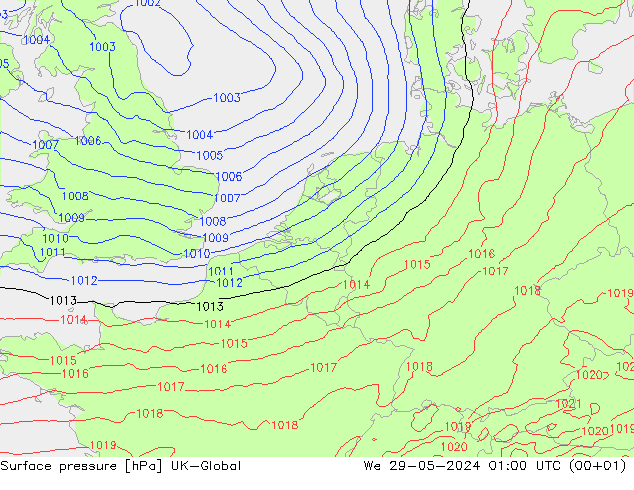 Surface pressure UK-Global We 29.05.2024 01 UTC