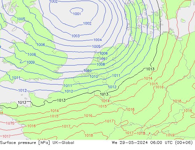 Atmosférický tlak UK-Global St 29.05.2024 06 UTC