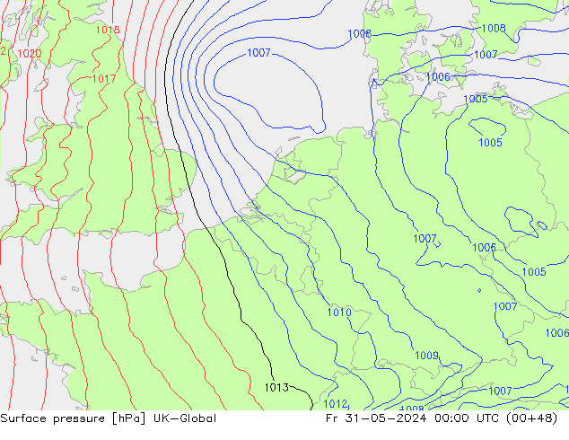 Surface pressure UK-Global Fr 31.05.2024 00 UTC