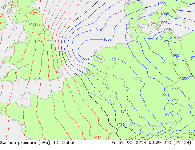 Atmosférický tlak UK-Global Pá 31.05.2024 06 UTC