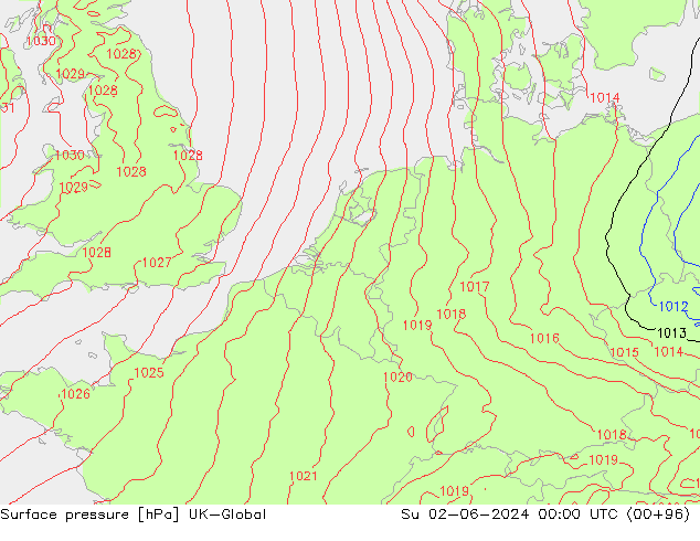 Atmosférický tlak UK-Global Ne 02.06.2024 00 UTC