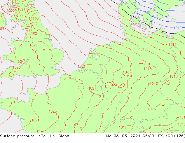 Surface pressure UK-Global Mo 03.06.2024 06 UTC