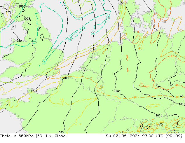 Theta-e 850hPa UK-Global dom 02.06.2024 03 UTC