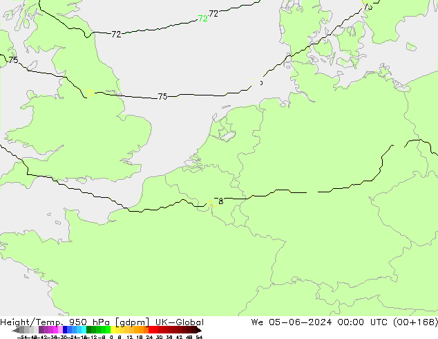 Height/Temp. 950 hPa UK-Global St 05.06.2024 00 UTC