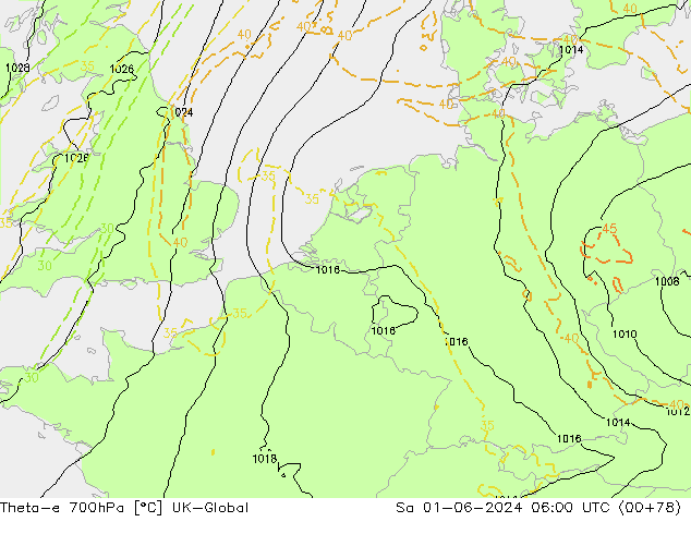 Theta-e 700hPa UK-Global Sa 01.06.2024 06 UTC