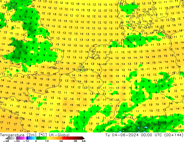 Temperature (2m) UK-Global Tu 04.06.2024 00 UTC