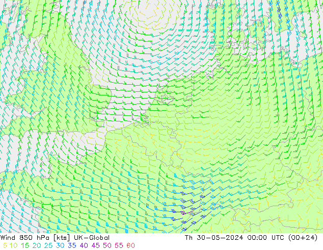 Wind 850 hPa UK-Global Do 30.05.2024 00 UTC