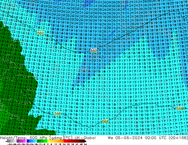 Height/Temp. 500 hPa UK-Global  05.06.2024 00 UTC