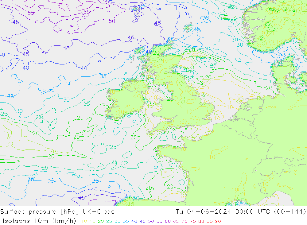 Isotaca (kph) UK-Global mar 04.06.2024 00 UTC