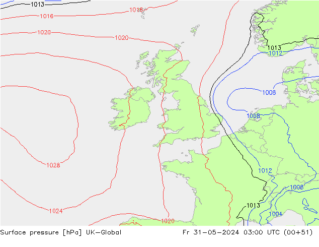 Luchtdruk (Grond) UK-Global vr 31.05.2024 03 UTC