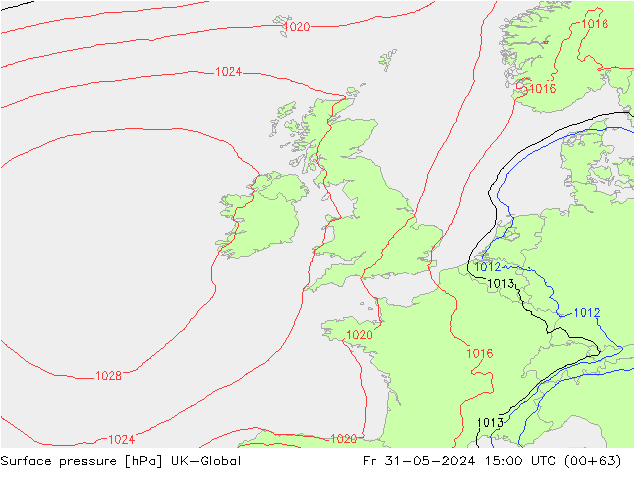 Luchtdruk (Grond) UK-Global vr 31.05.2024 15 UTC