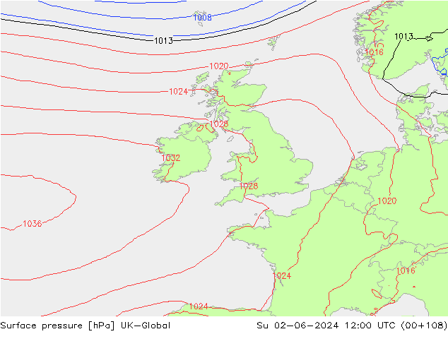 Surface pressure UK-Global Su 02.06.2024 12 UTC