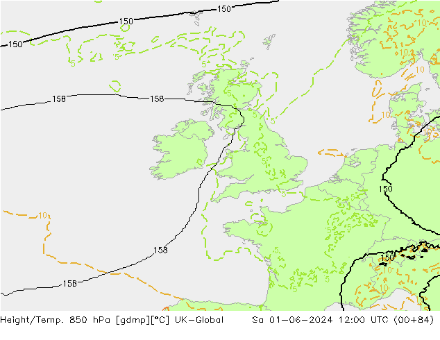Height/Temp. 850 hPa UK-Global so. 01.06.2024 12 UTC