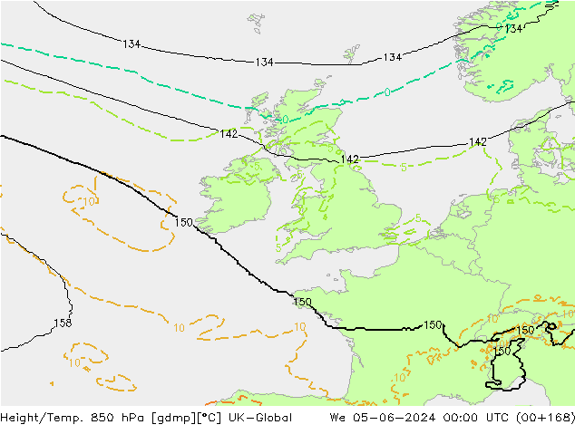 Height/Temp. 850 hPa UK-Global St 05.06.2024 00 UTC