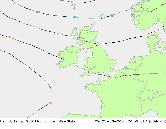 Height/Temp. 950 hPa UK-Global St 05.06.2024 00 UTC