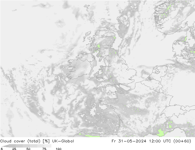 Cloud cover (total) UK-Global Fr 31.05.2024 12 UTC