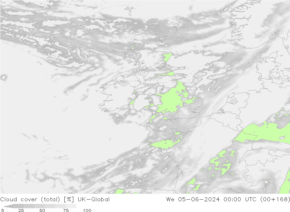 Bulutlar (toplam) UK-Global Çar 05.06.2024 00 UTC