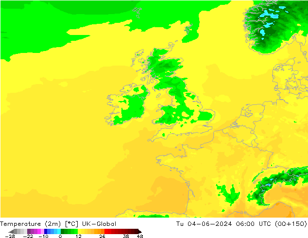 Temperature (2m) UK-Global Tu 04.06.2024 06 UTC