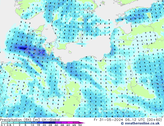 Precipitação (6h) UK-Global Sex 31.05.2024 12 UTC