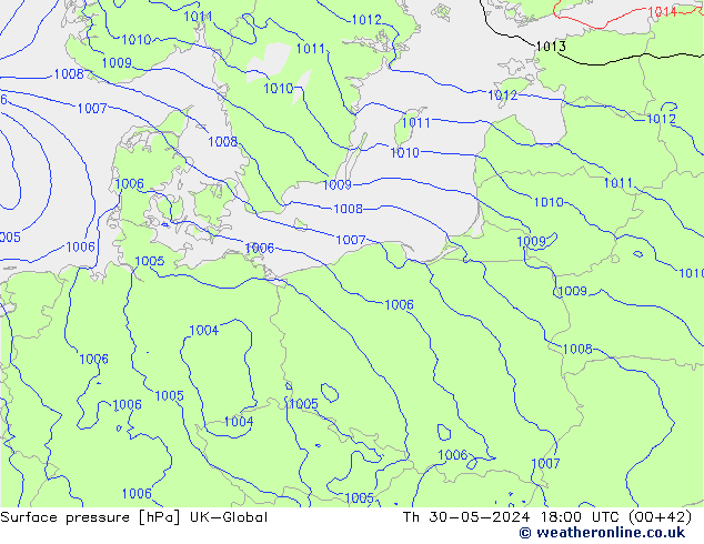 Surface pressure UK-Global Th 30.05.2024 18 UTC