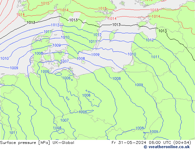 Surface pressure UK-Global Fr 31.05.2024 06 UTC