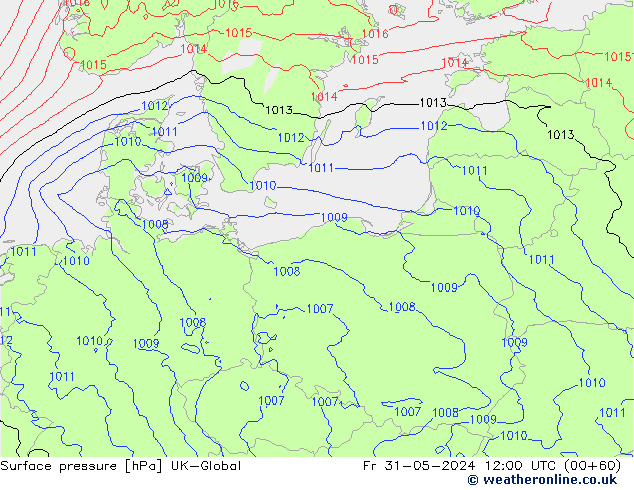 Surface pressure UK-Global Fr 31.05.2024 12 UTC