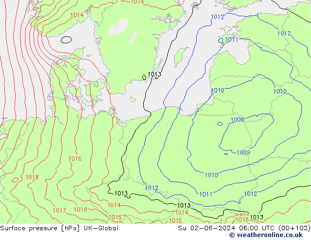 Atmosférický tlak UK-Global Ne 02.06.2024 06 UTC