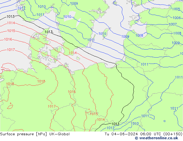 Presión superficial UK-Global mar 04.06.2024 06 UTC