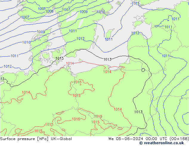 Pressione al suolo UK-Global mer 05.06.2024 00 UTC