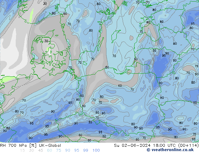 RH 700 hPa UK-Global Su 02.06.2024 18 UTC