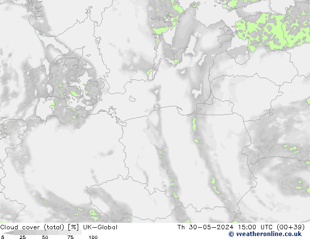 Cloud cover (total) UK-Global Th 30.05.2024 15 UTC