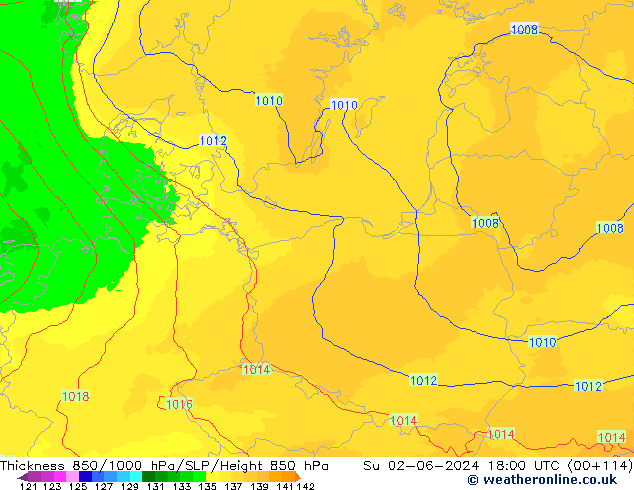 Thck 850-1000 hPa UK-Global Dom 02.06.2024 18 UTC