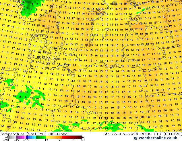 Temperatuurkaart (2m) UK-Global ma 03.06.2024 00 UTC