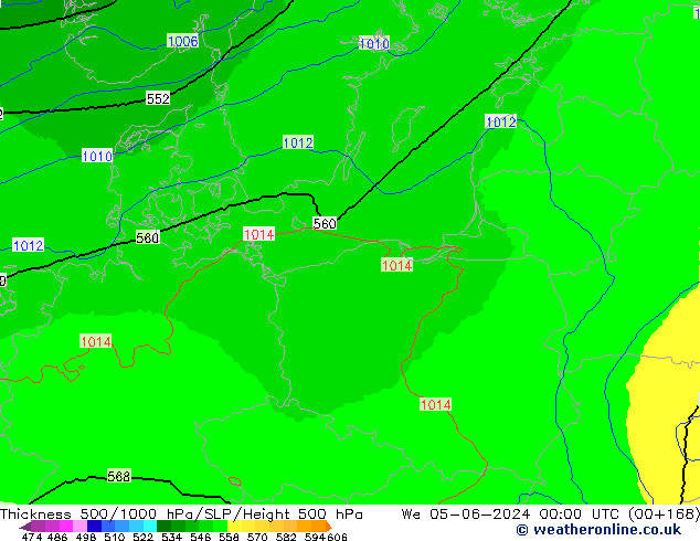 Thck 500-1000hPa UK-Global We 05.06.2024 00 UTC
