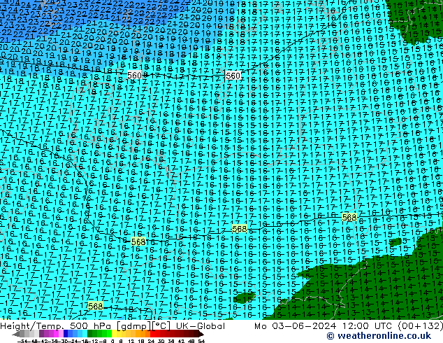 Geop./Temp. 500 hPa UK-Global lun 03.06.2024 12 UTC