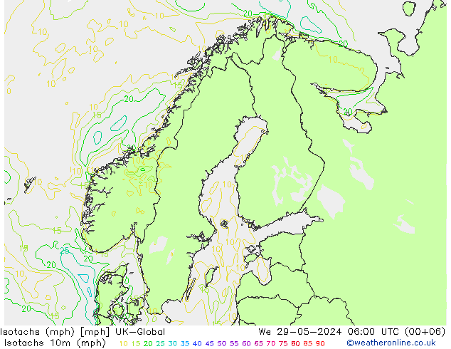 Isotachs (mph) UK-Global mer 29.05.2024 06 UTC