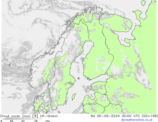 Bewolking (Laag) UK-Global wo 05.06.2024 00 UTC